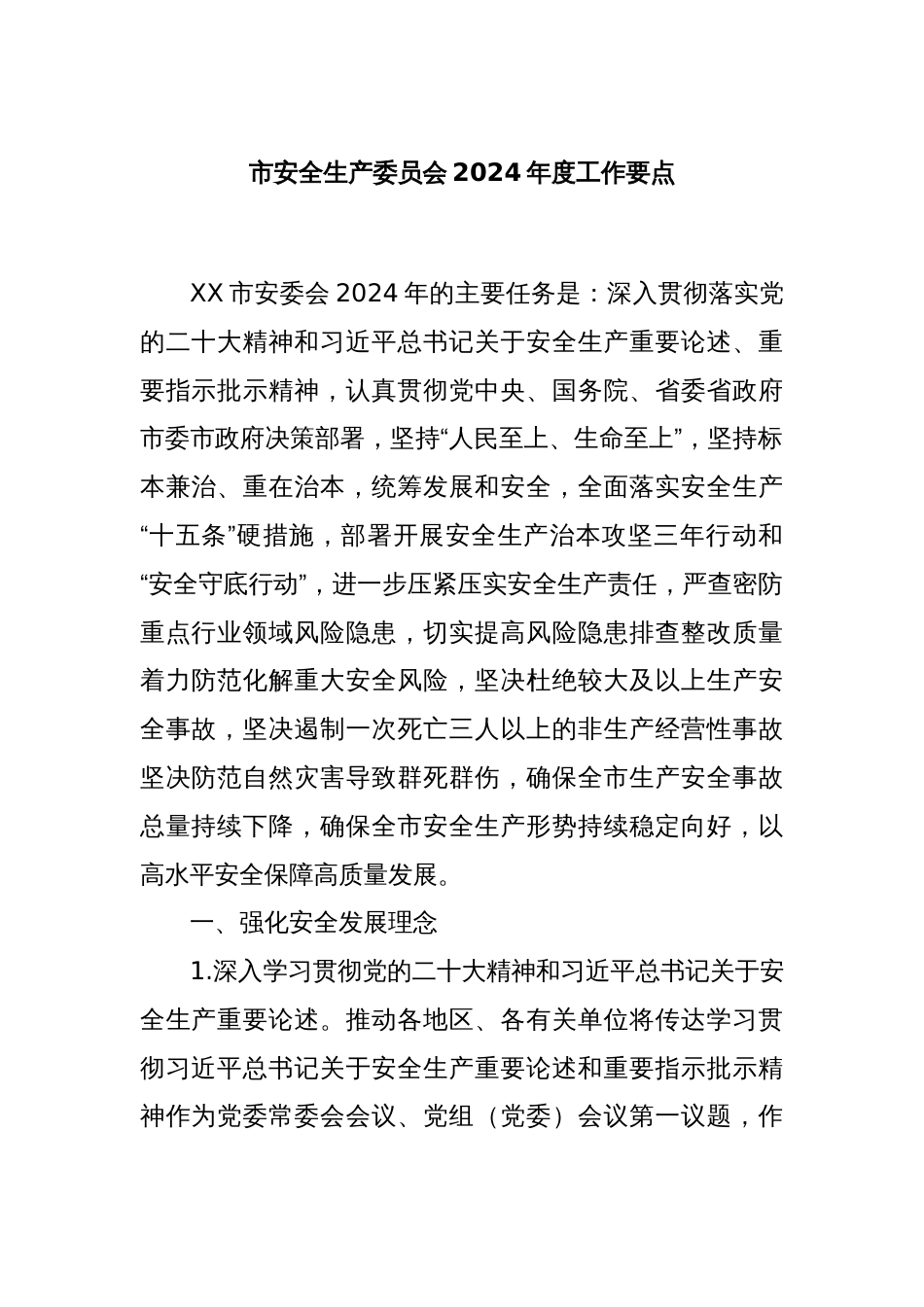 市安全生产委员会2024年度工作要点_第1页