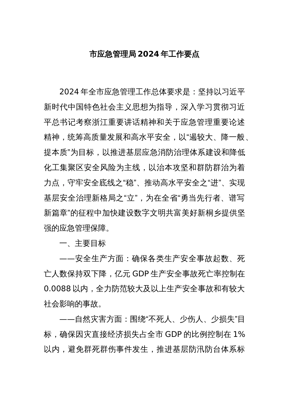 市应急管理局2024年工作要点_第1页