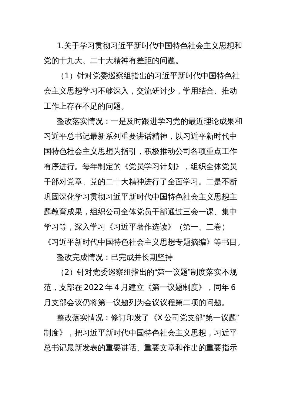 公司党支部关于某公司党委巡察反馈意见整改落实“回头看”自查情况汇报_第2页