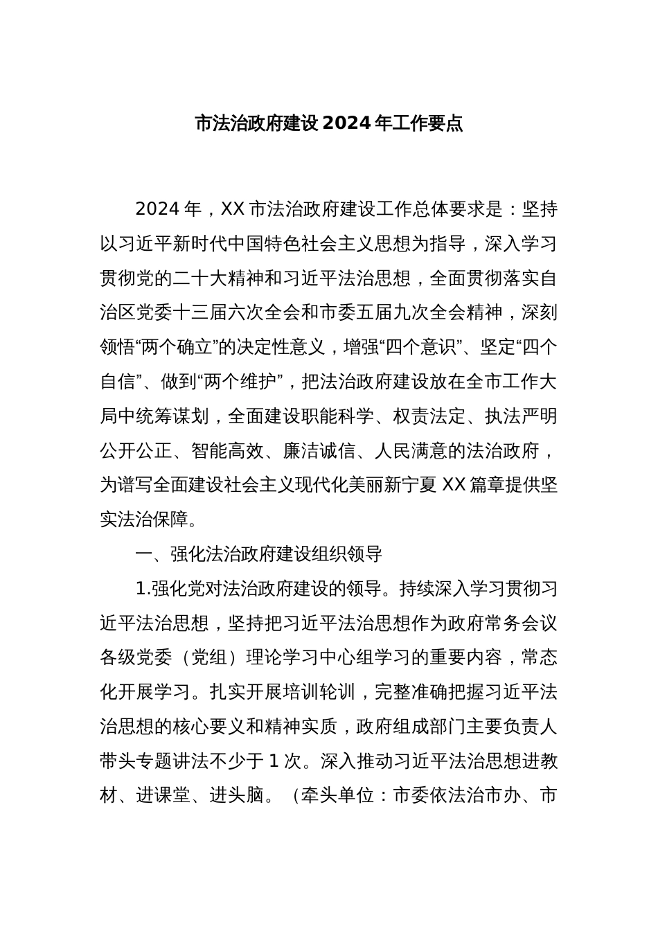 市法治政府建设2024年工作要点_第1页
