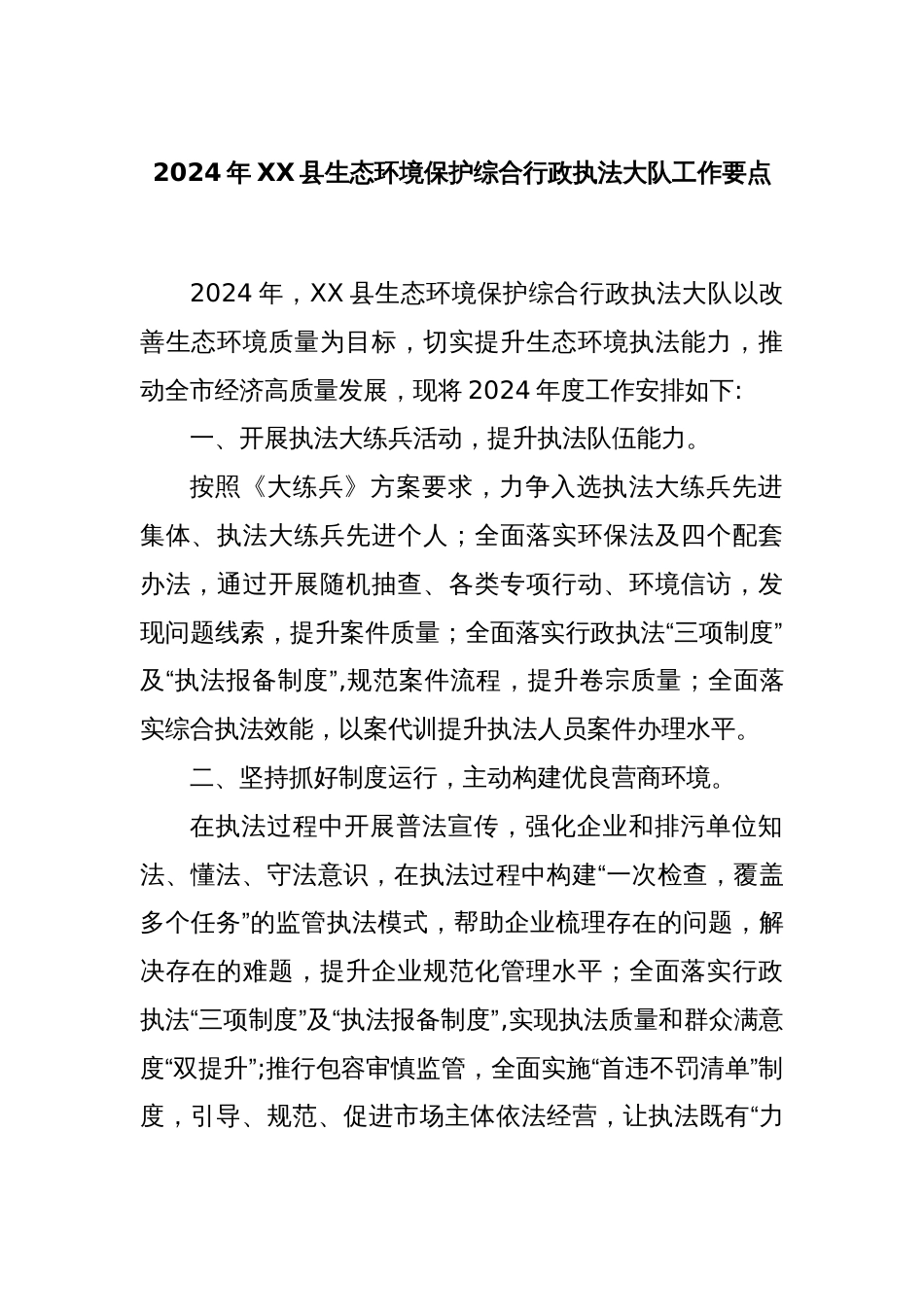2024年XX县生态环境保护综合行政执法大队工作要点_第1页