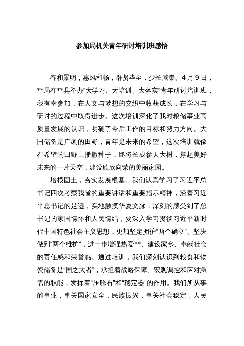 参加局机关青年研讨培训班感悟_第1页