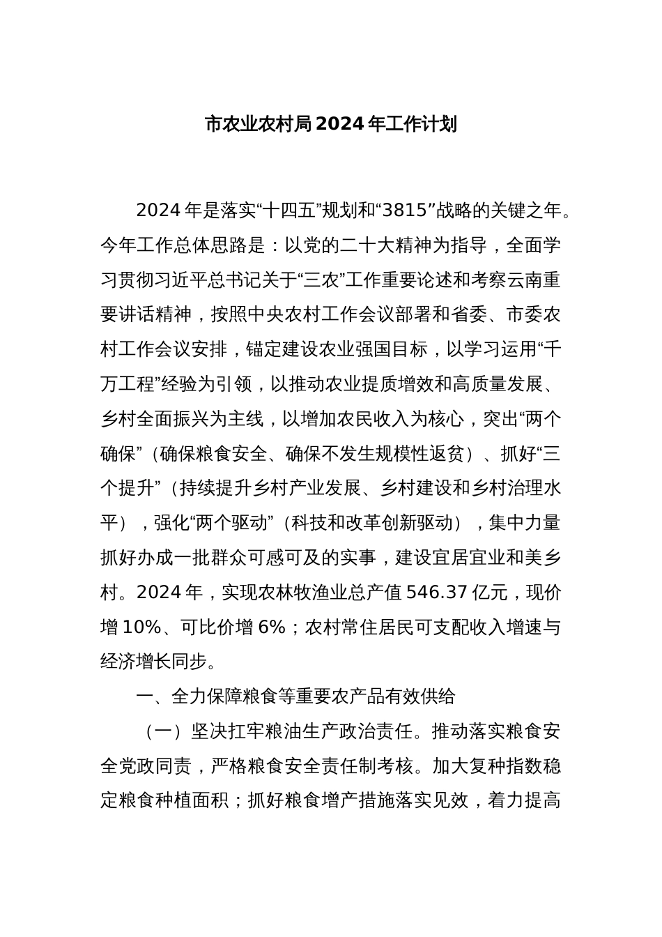 市农业农村局2024年工作计划_第1页