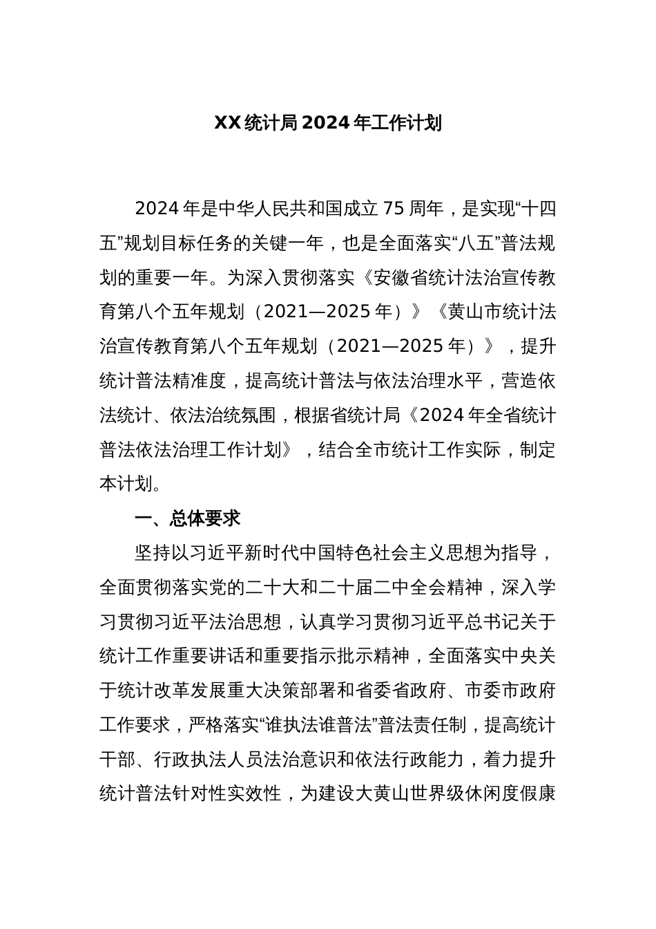 XX统计局2024年工作计划_第1页