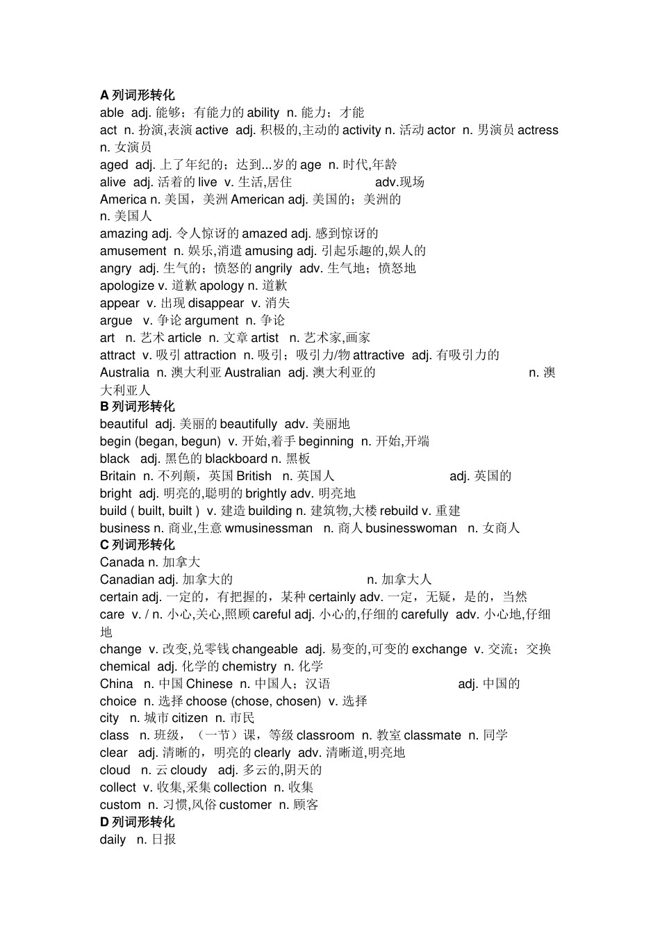 初中英语199组重要词形转化总结_第1页