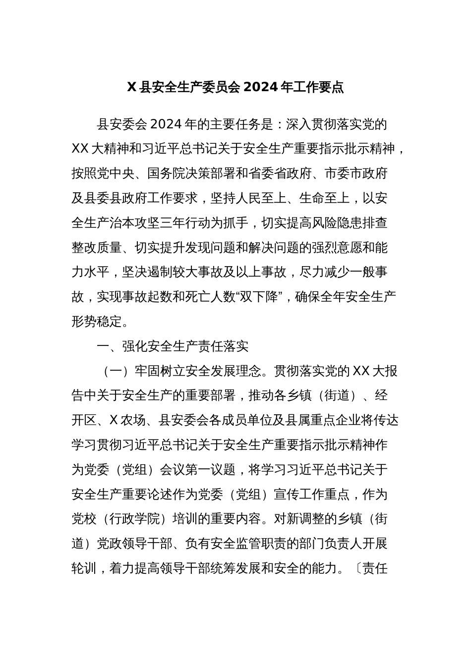 X县安全生产委员会2024年工作要点_第1页