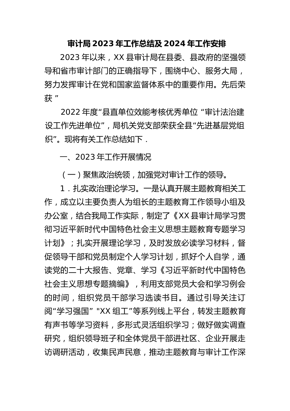 审计局2023年工作总结及2024年工作安排_第1页