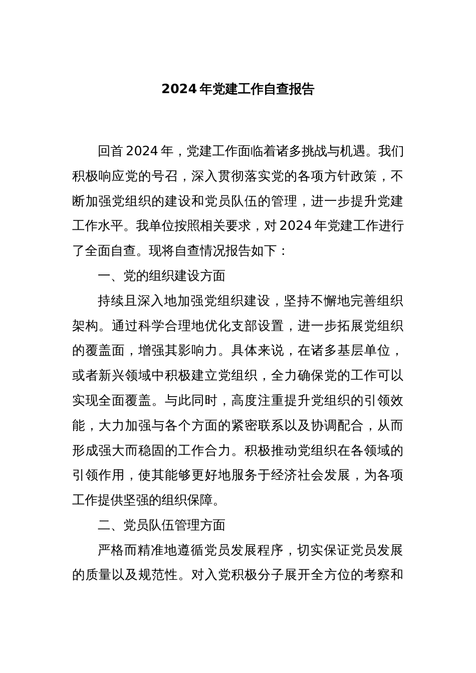 2024年党建工作自查报告_第1页