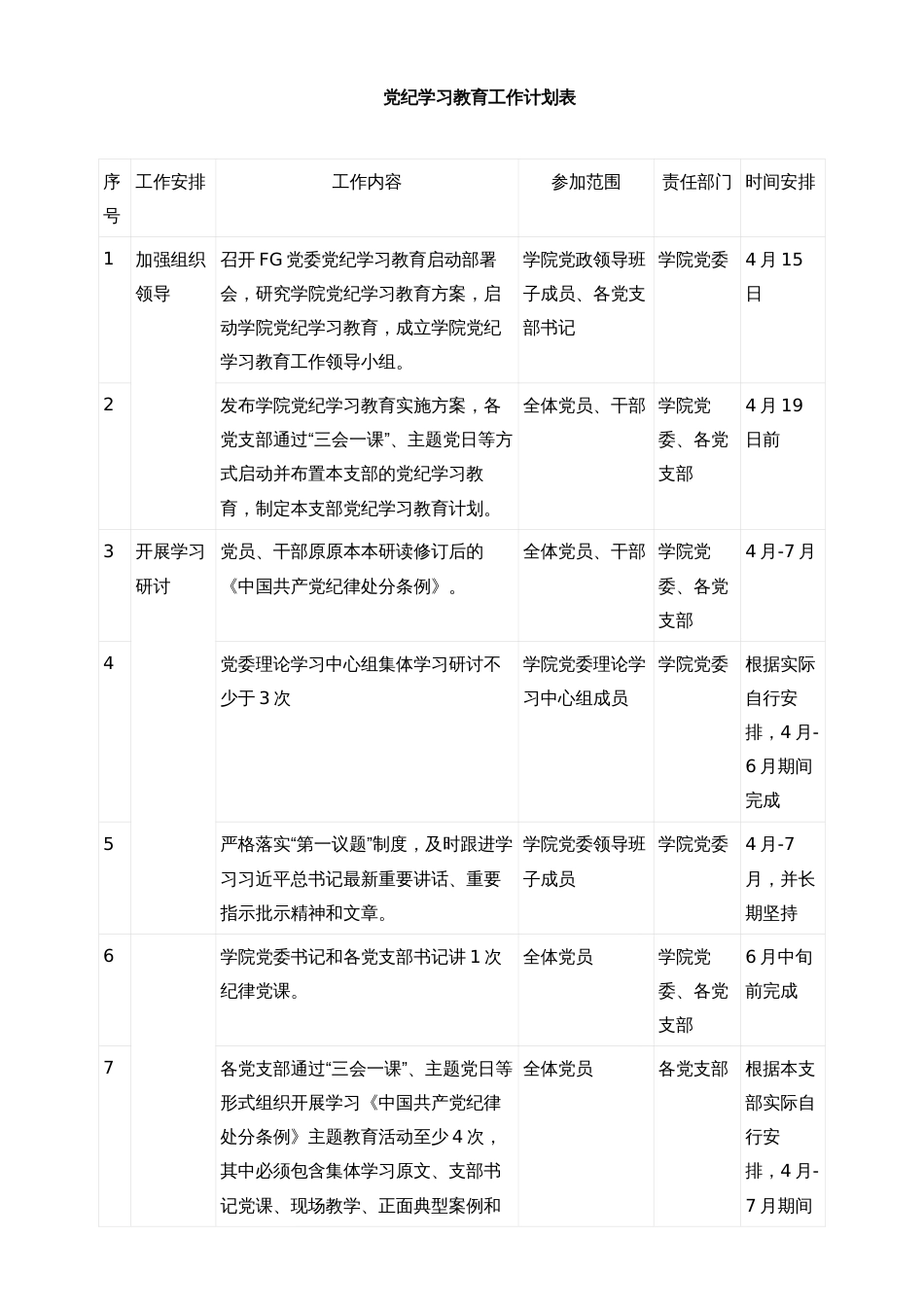 党纪学习教育工作计划表_第1页