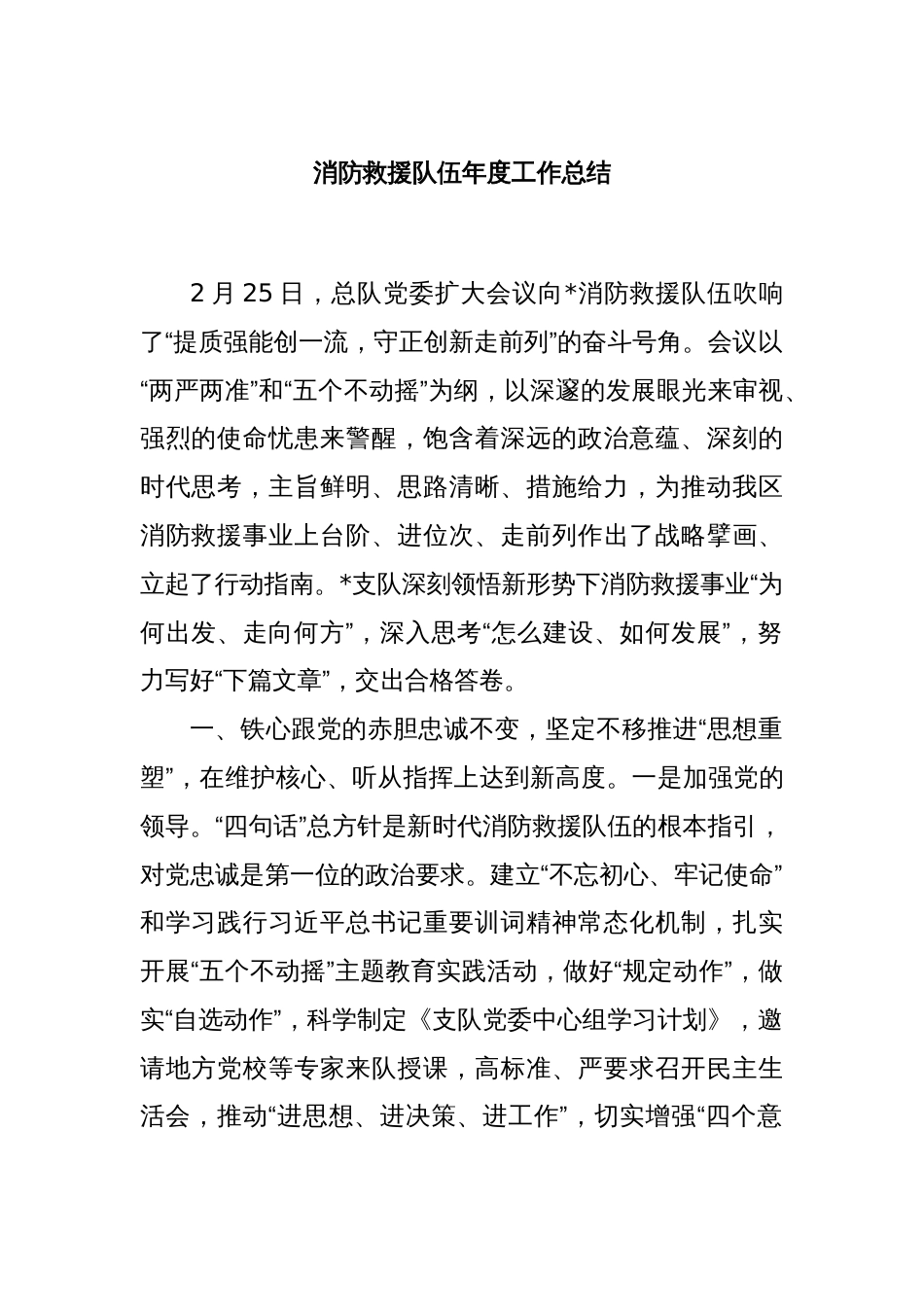 消防救援队伍年度工作总结_第1页