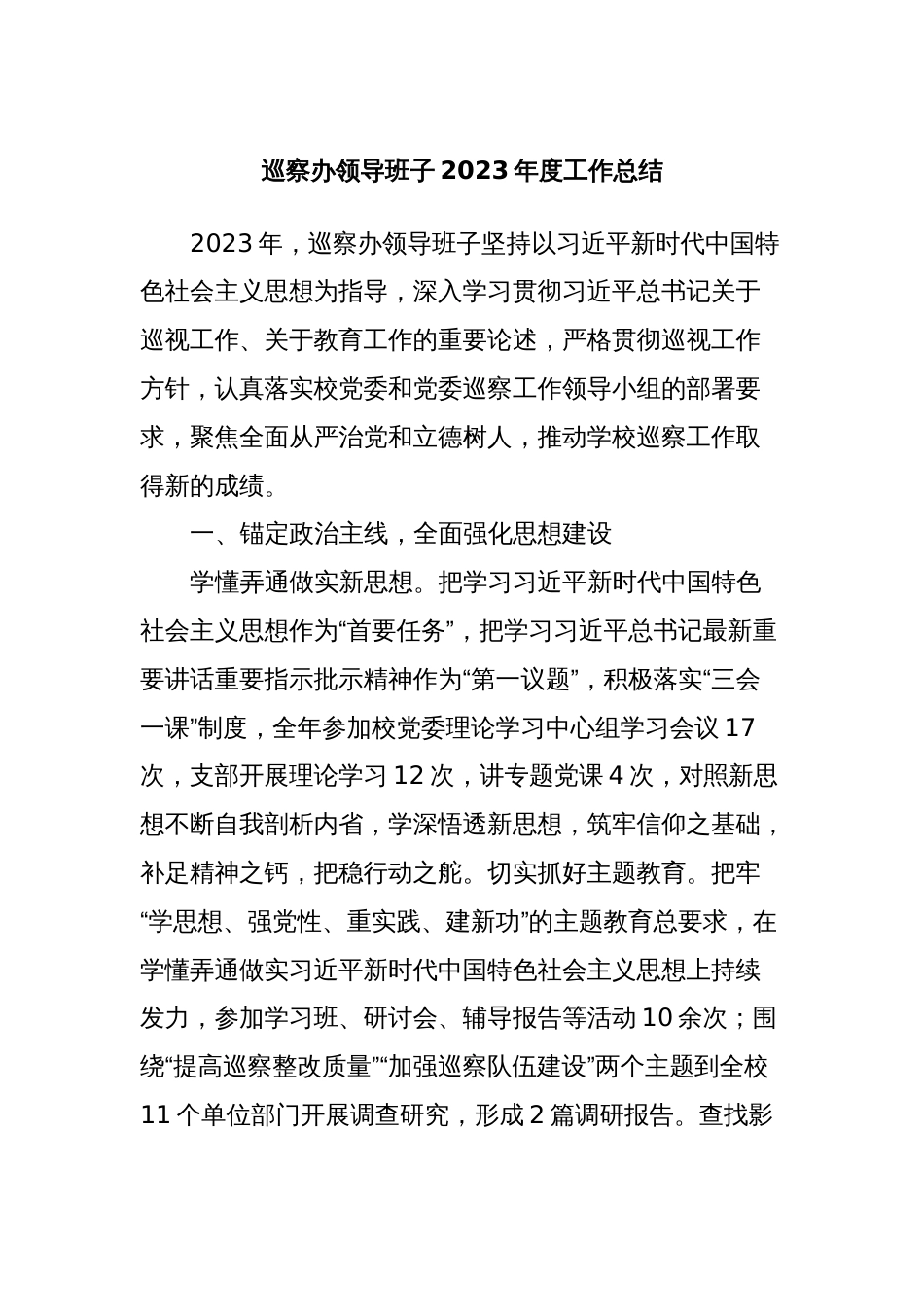 巡察办领导班子2023年度工作总结_第1页