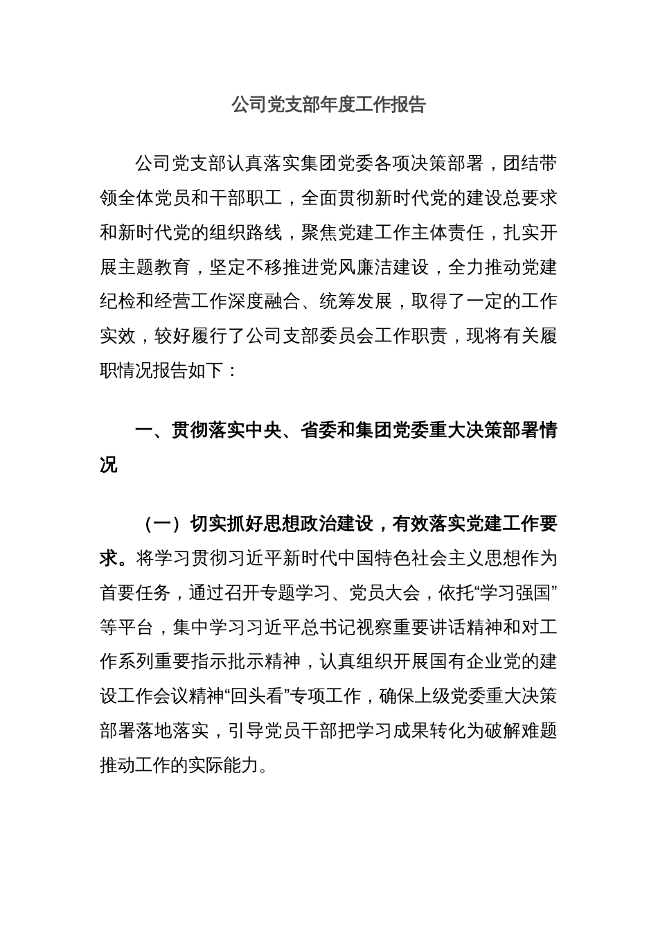 公司党支部年度工作报告_第1页