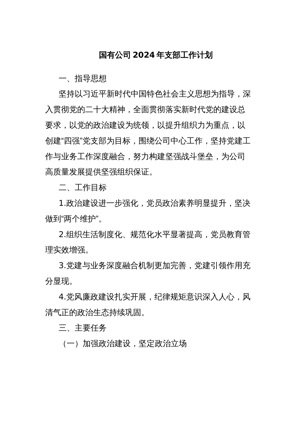 国有公司2024年支部工作计划_第1页