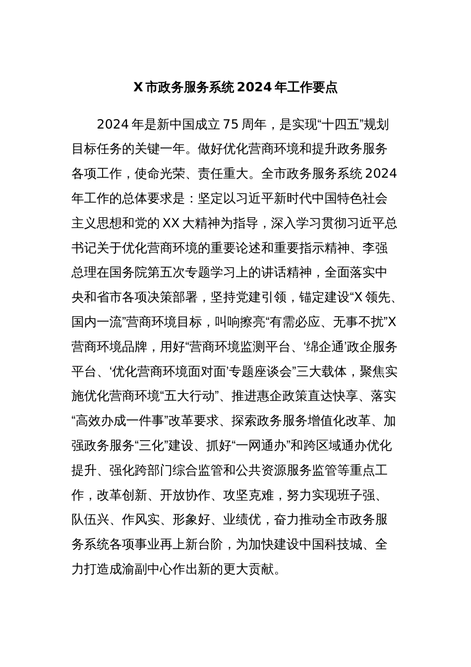 X市政务服务系统2024年工作要点_第1页