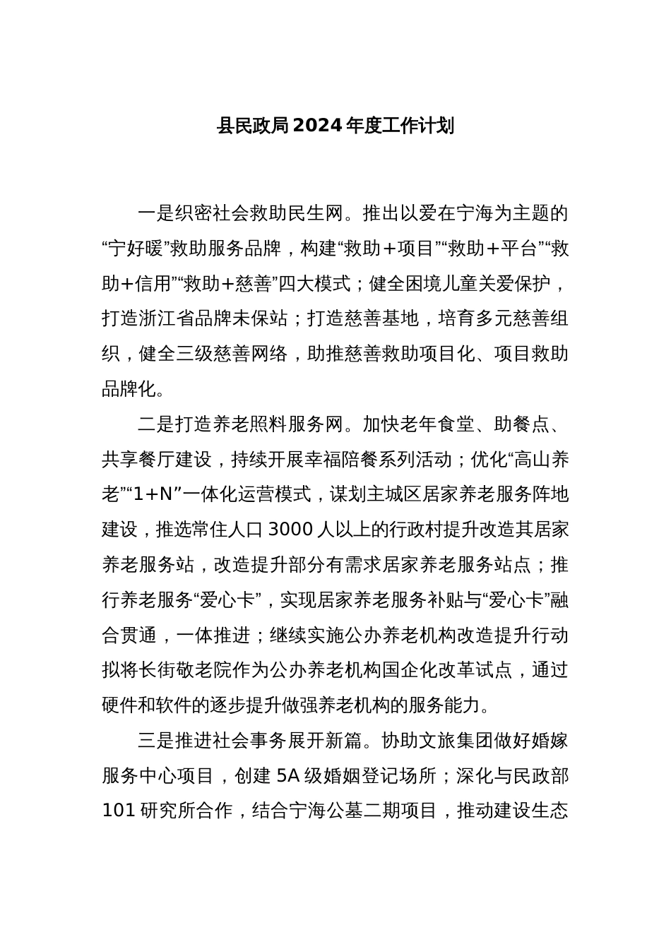 县民政局2024年度工作计划_第1页