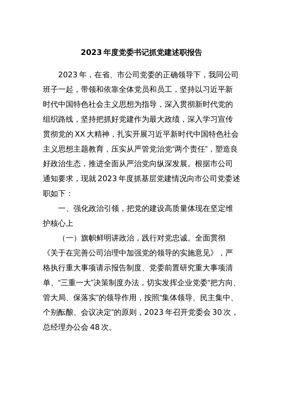2023年度党委书记抓党建述职报告_第1页