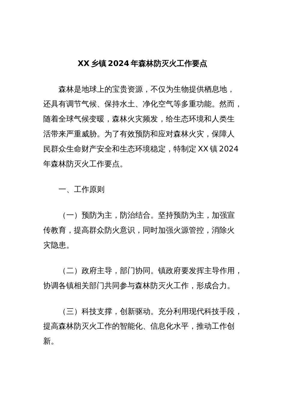 XX乡镇2024年森林防灭火工作要点_第1页