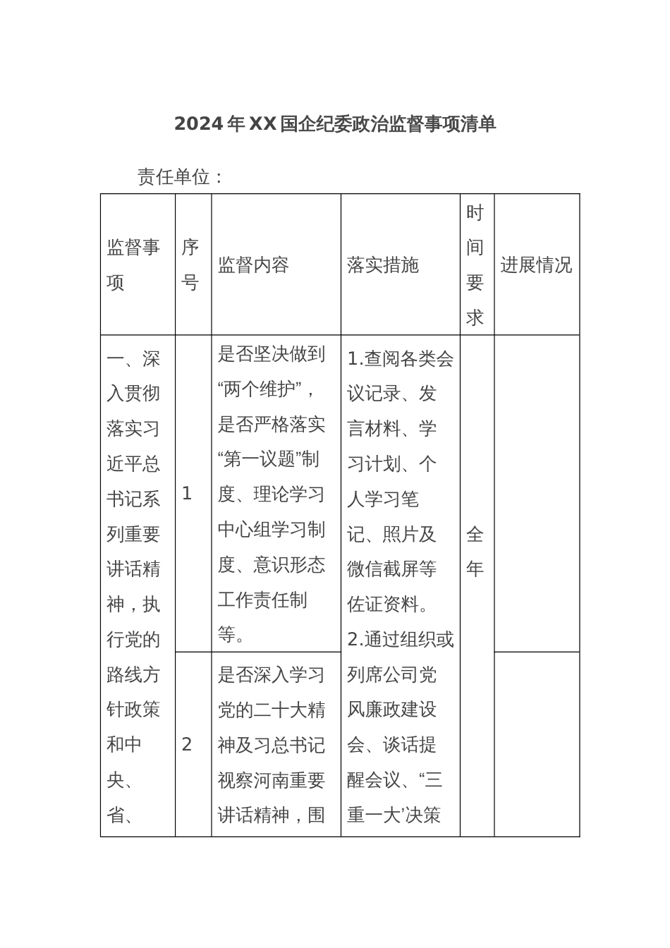 2024年XX国企纪委政治监督事项清单_第1页