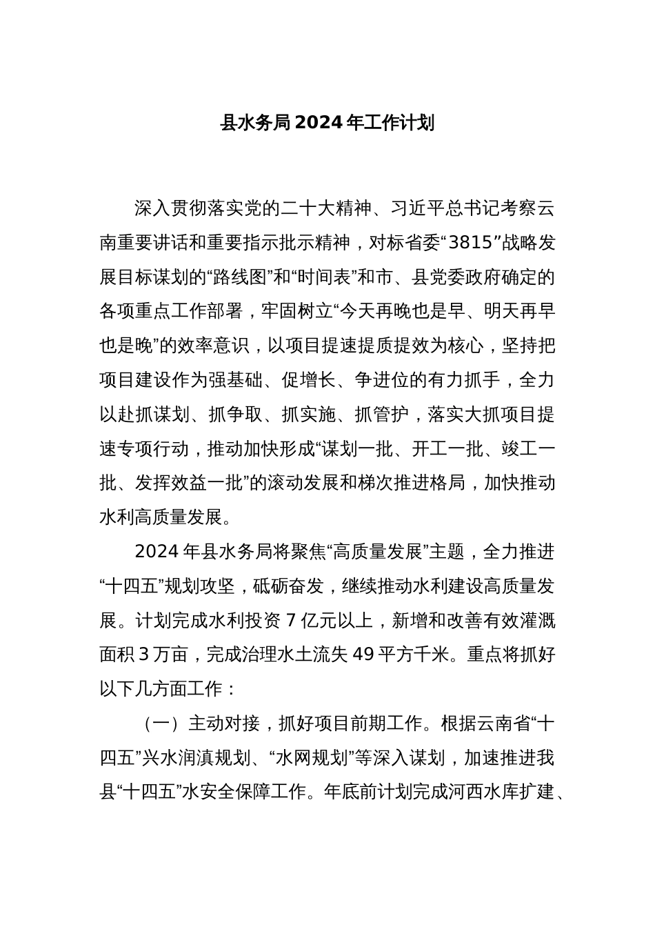 县水务局2024年工作计划_第1页