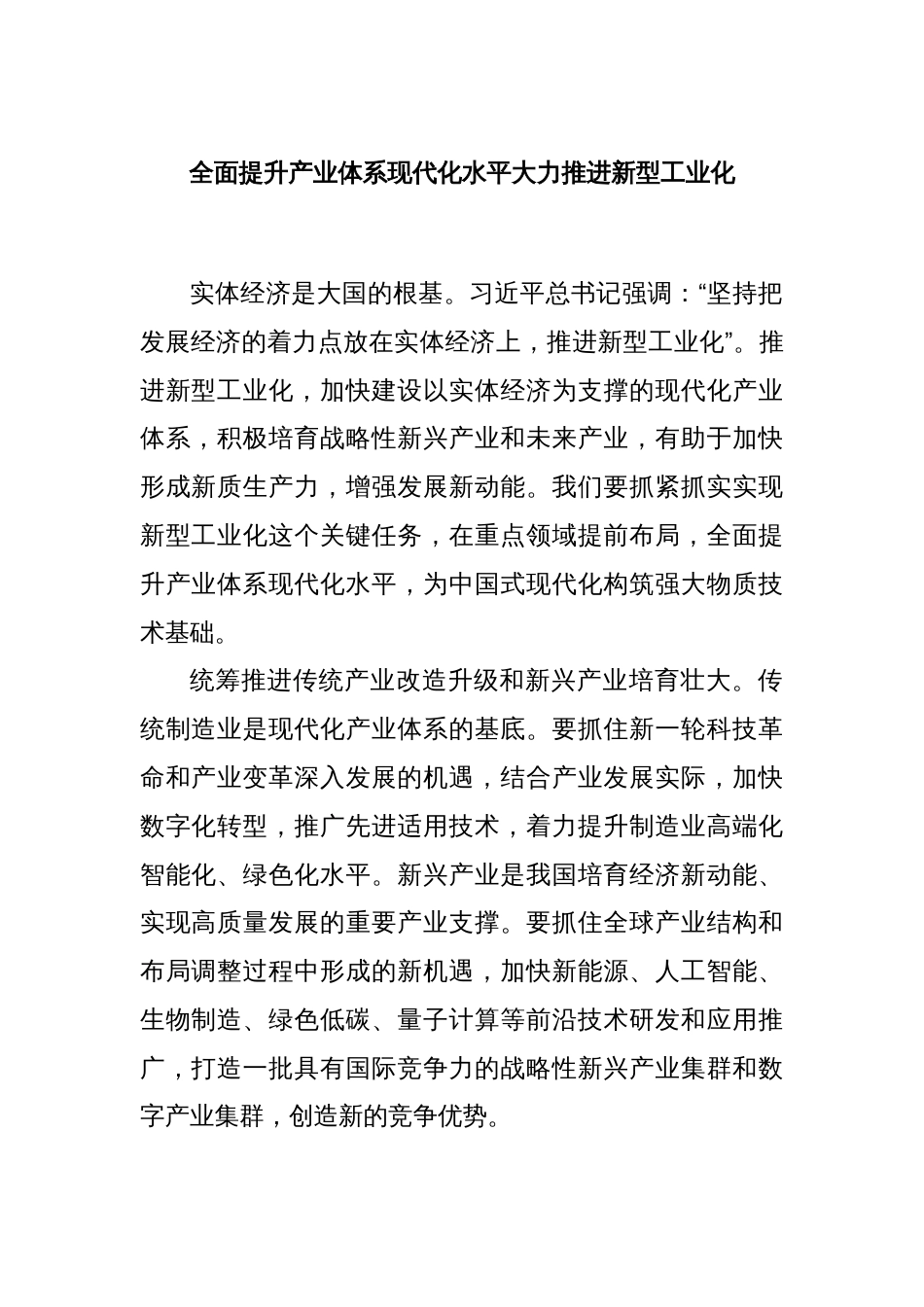 全面提升产业体系现代化水平大力推进新型工业化_第1页