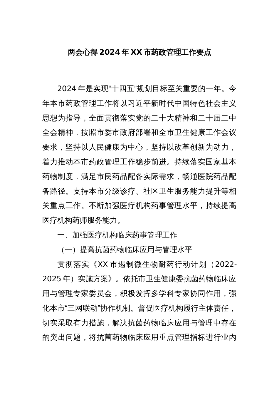 2024年XX市药政管理工作要点_第1页