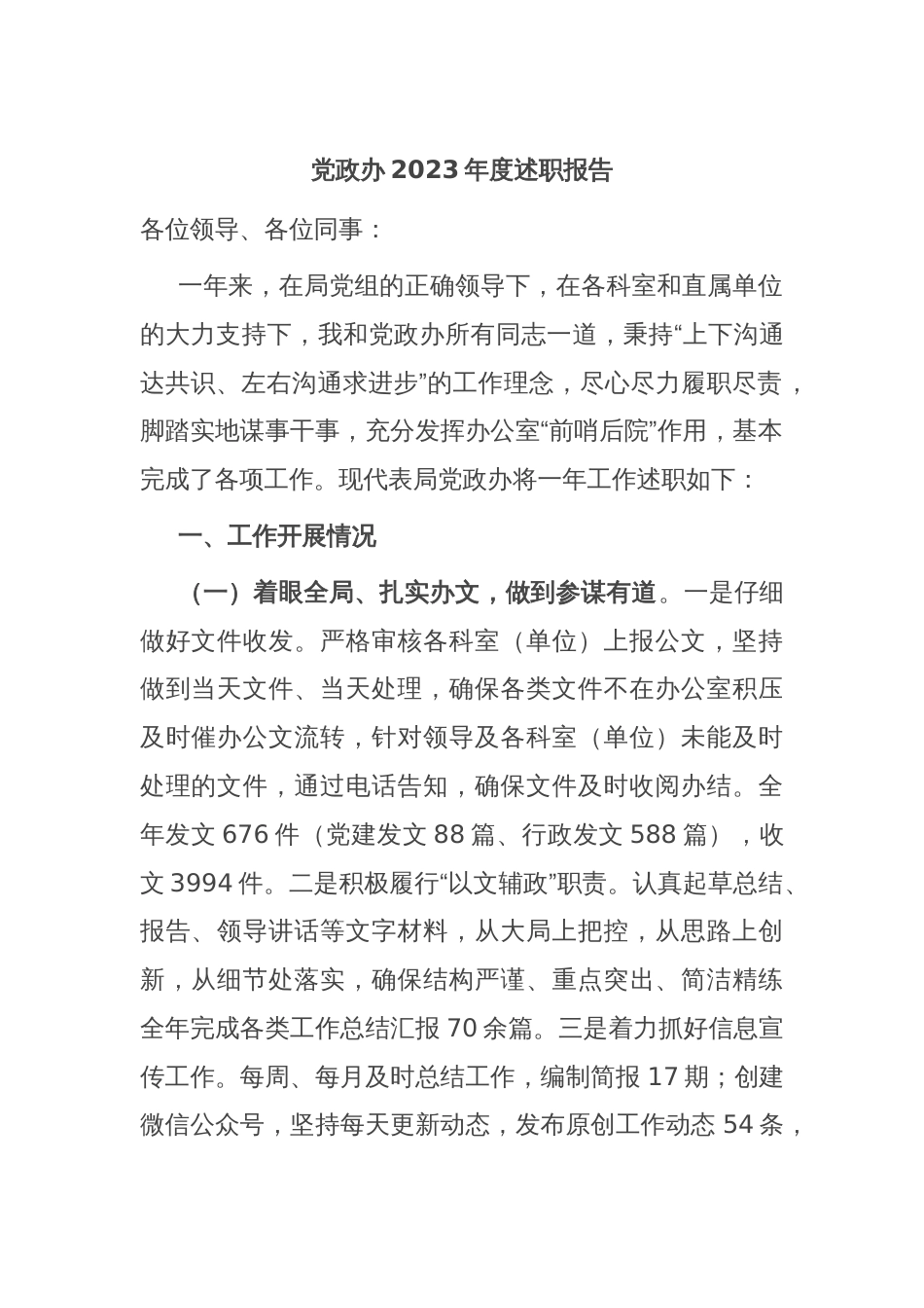 党政办2023年度述职报告_第1页