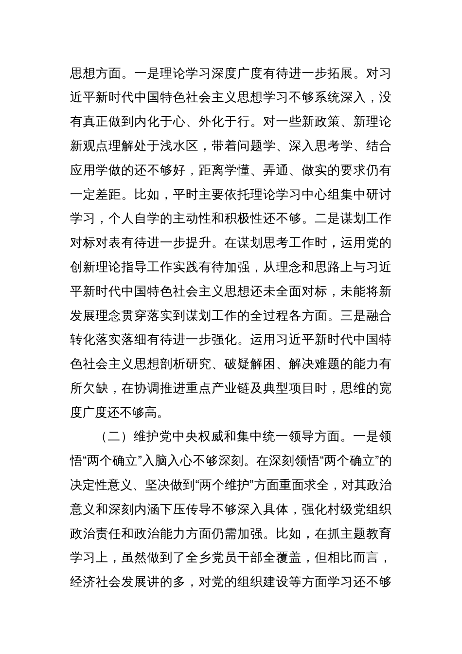 2023民主生活会个人 对照检查材料提纲_第2页