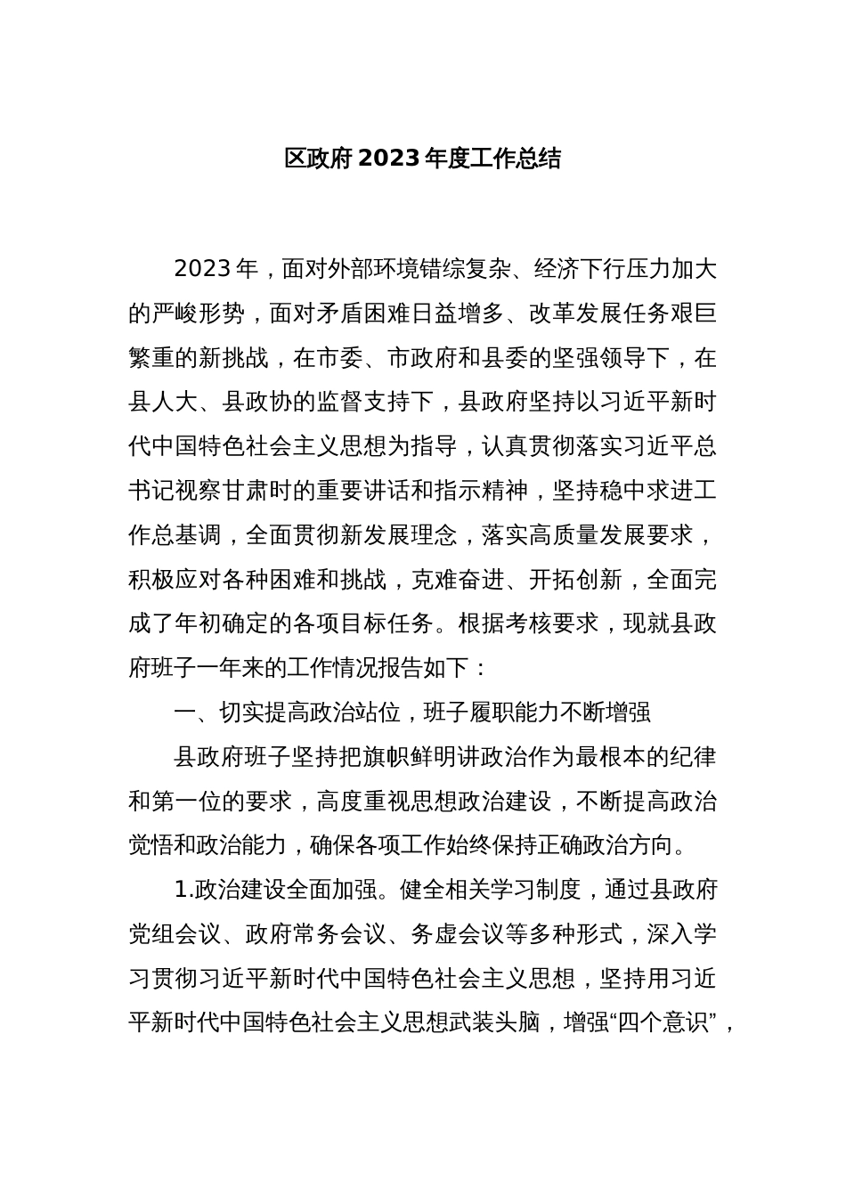 区政府2023年度工作总结_第1页