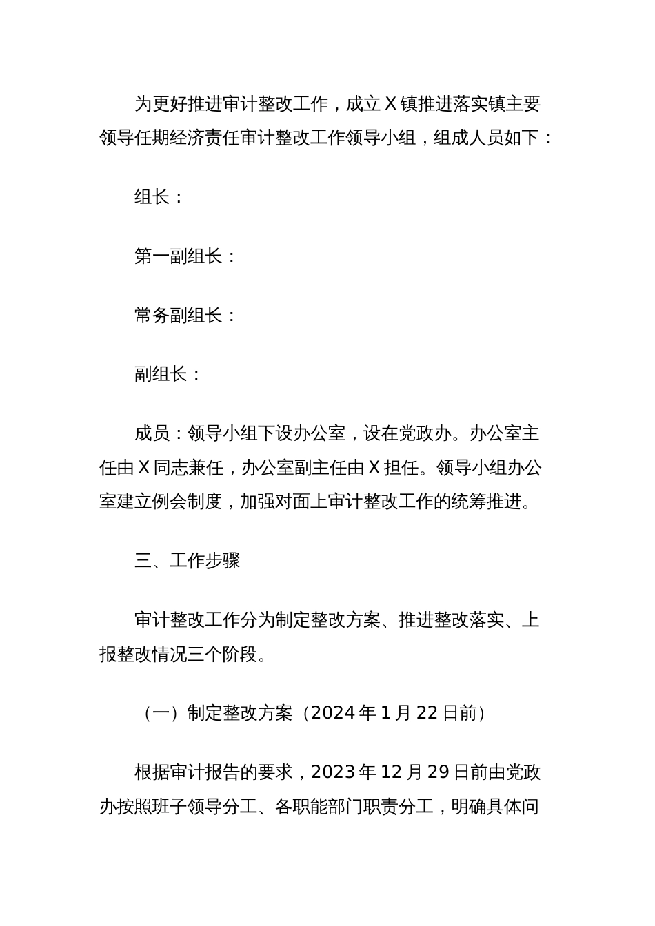 关于X镇主要领导任期经济责任审计整改落实方案的报告_第2页