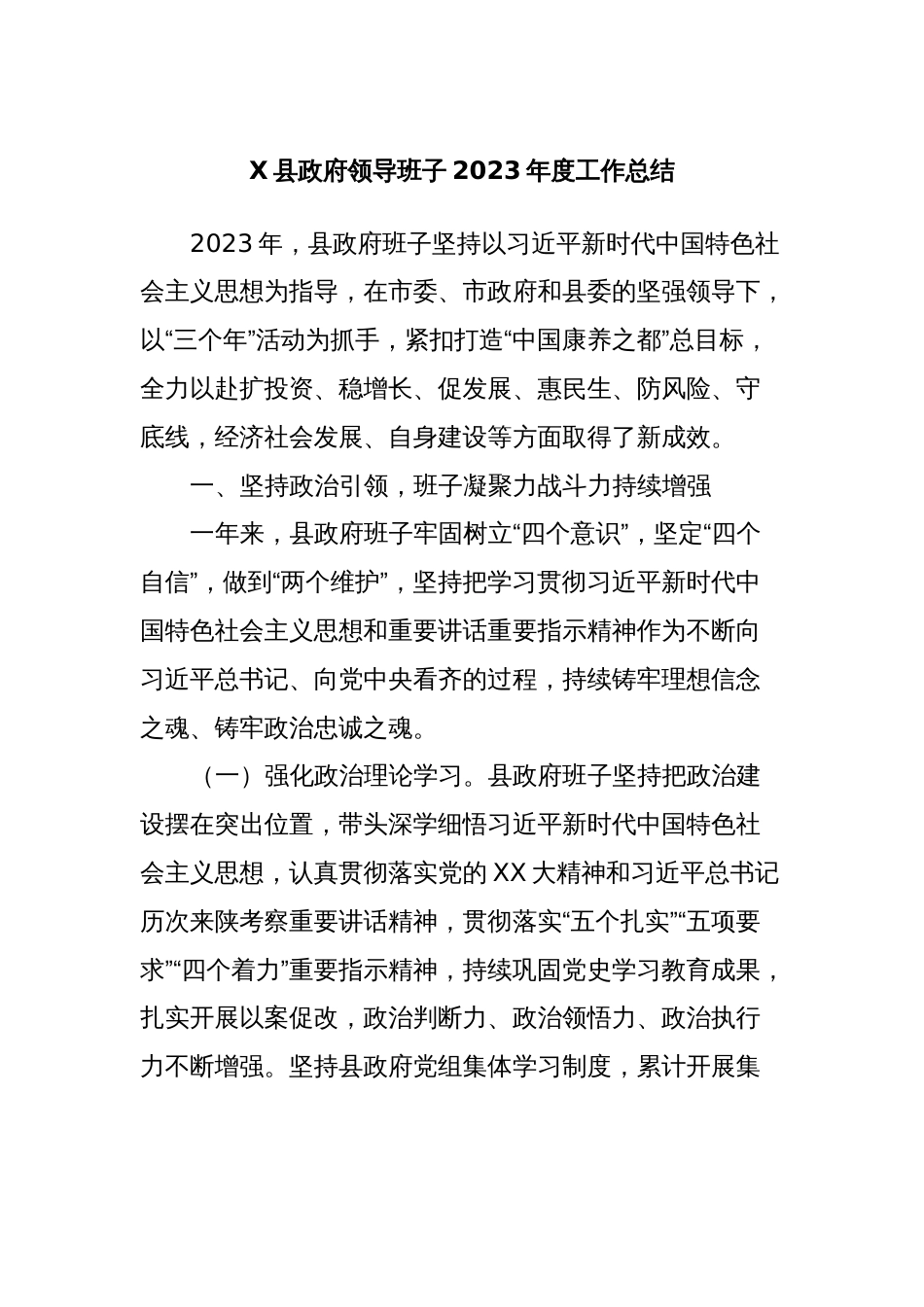 X县政府领导班子2023年度工作总结_第1页