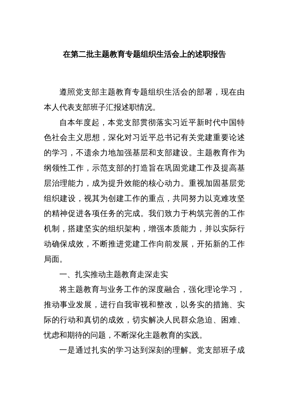 在第二批主题教育专题组织生活会上的述职报告_第1页