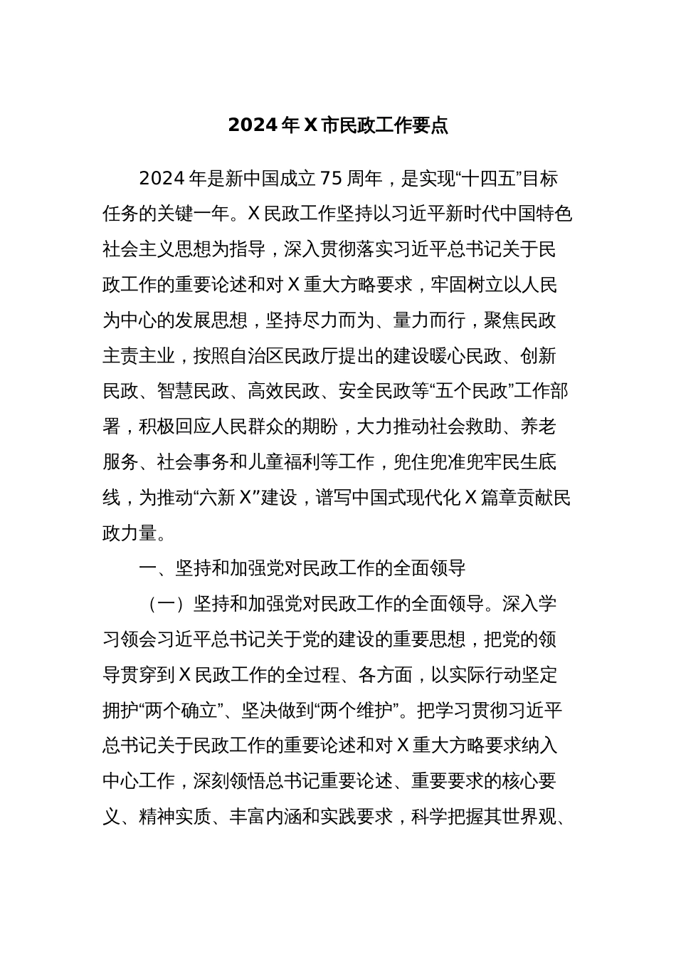 2024年X市民政工作要点_第1页