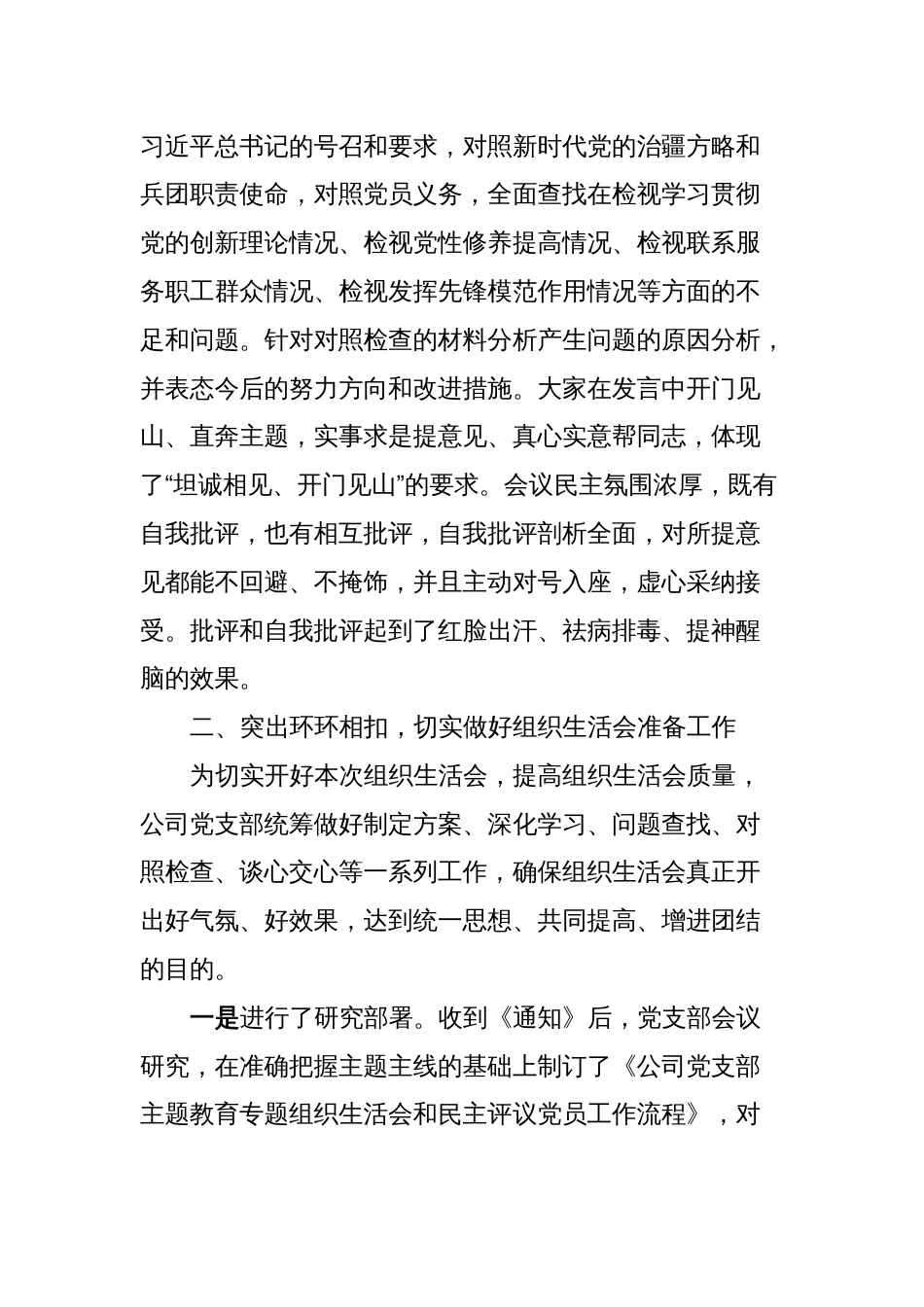 公司党支部2023年度组织生活会及民主评议党员开展情况报告_第2页