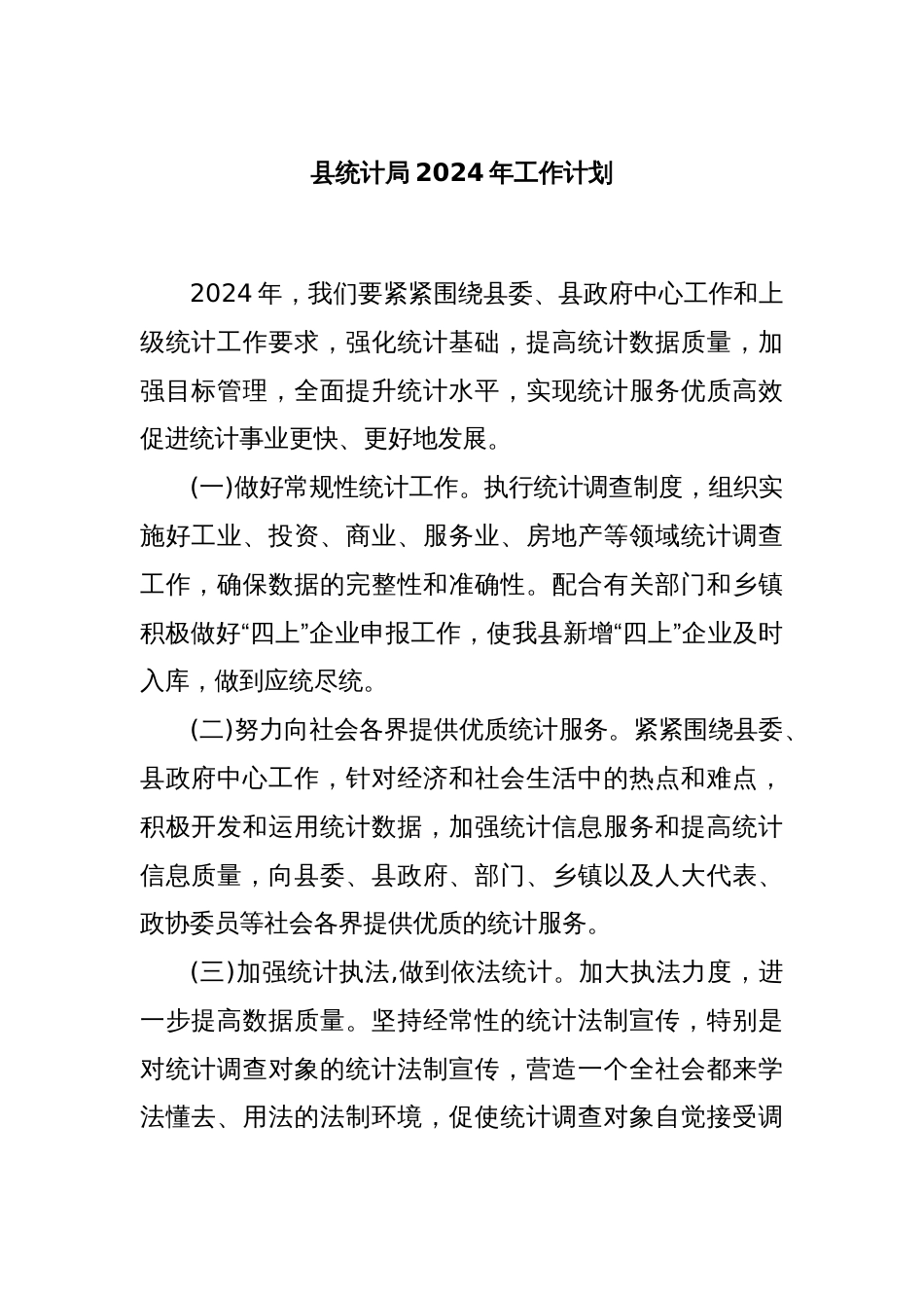 县统计局2024年工作计划_第1页