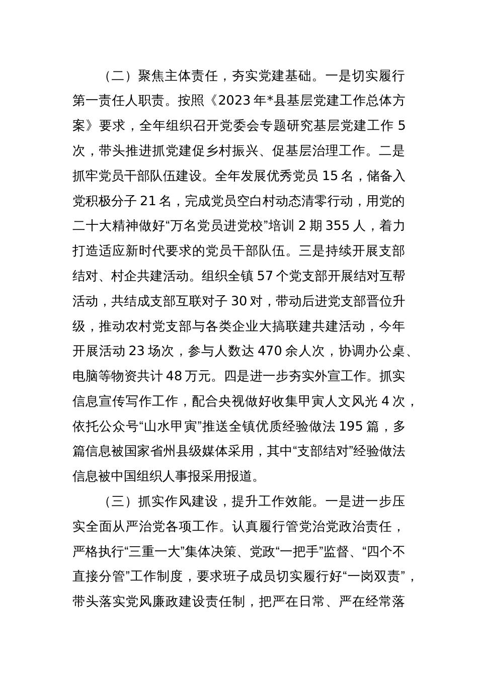 镇2023年抓基层党建工作述职报告_第2页
