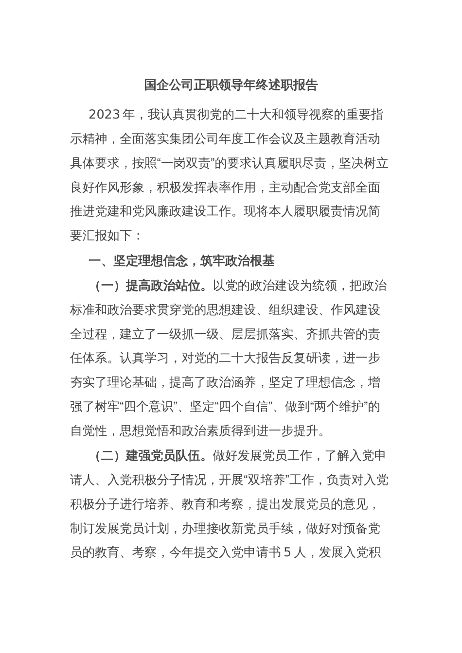 国企公司正职领导年终述职报告_第1页