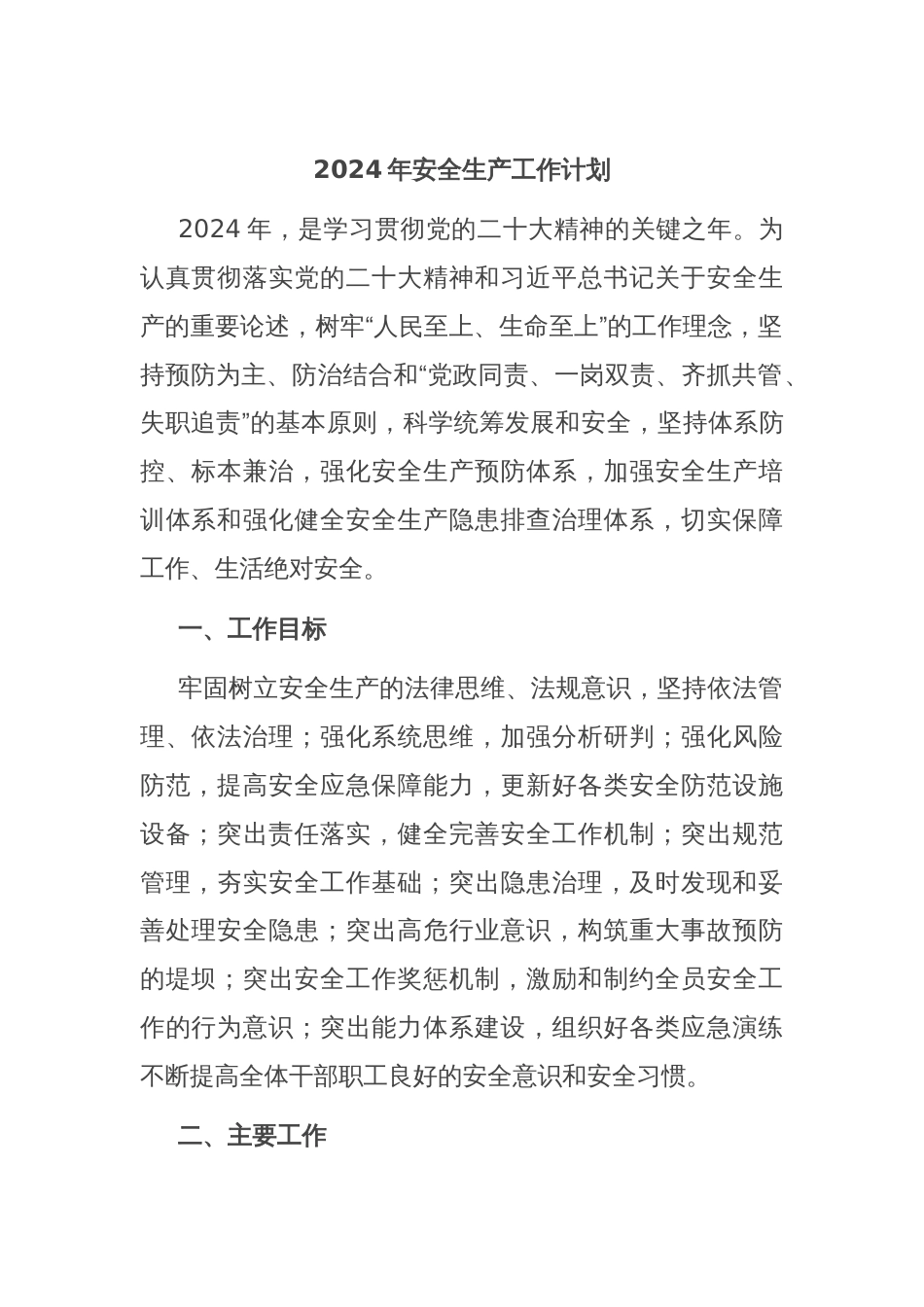 2024年安全生产工作计划_第1页
