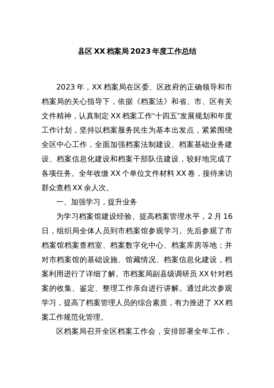 县区XX档案局2023年度工作总结_第1页