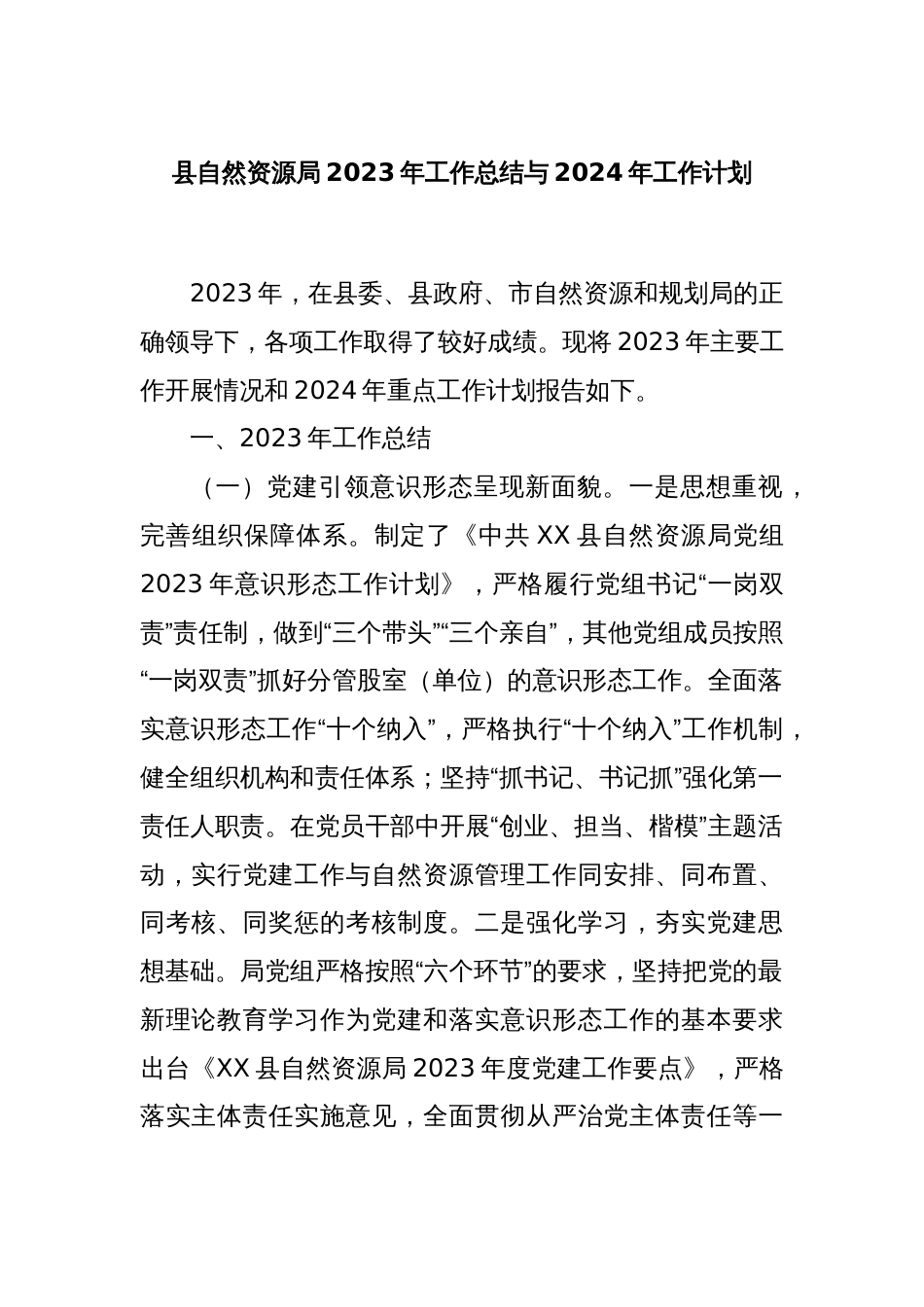 县自然资源局2023年工作总结与2024年工作计划_第1页