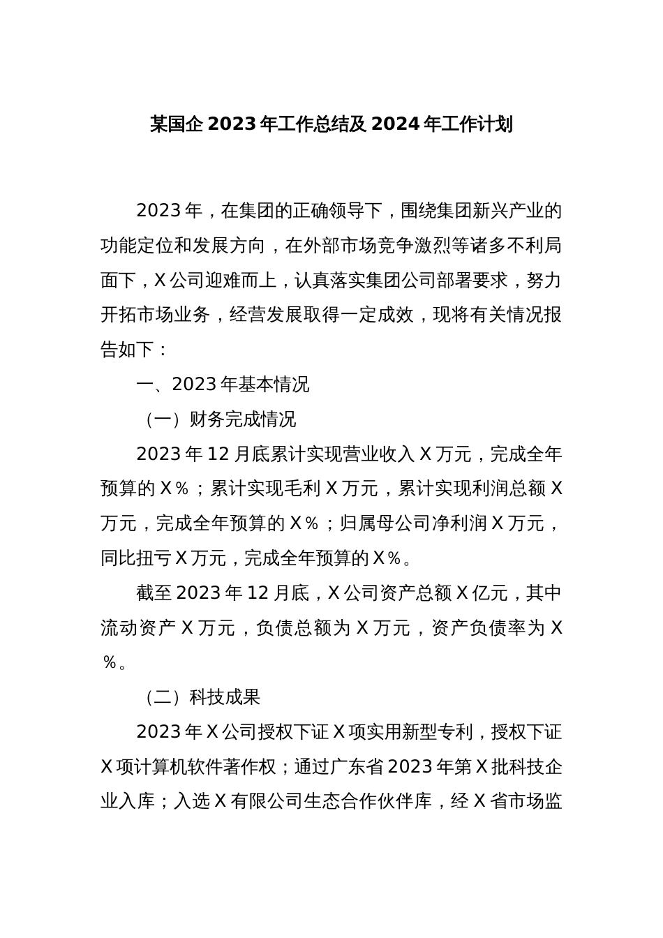 某国企2023年工作总结及2024年工作计划_第1页