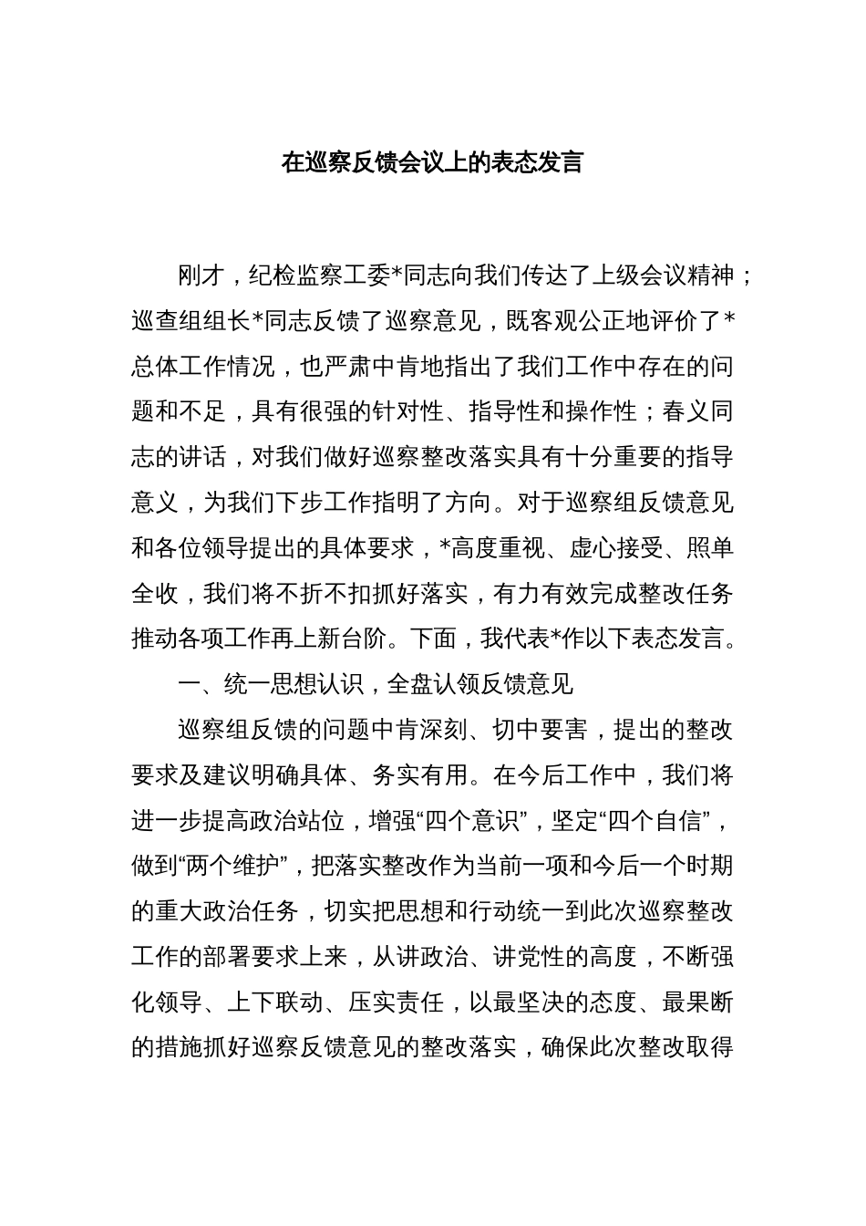 在巡察反馈会议上的表态发言_第1页