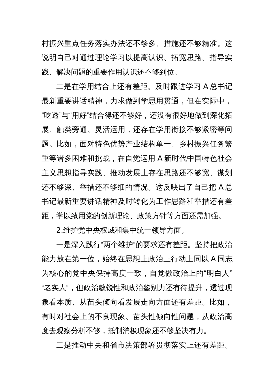 主题教育专题民主生活会个人对照检查发言（乡村振兴）_第2页