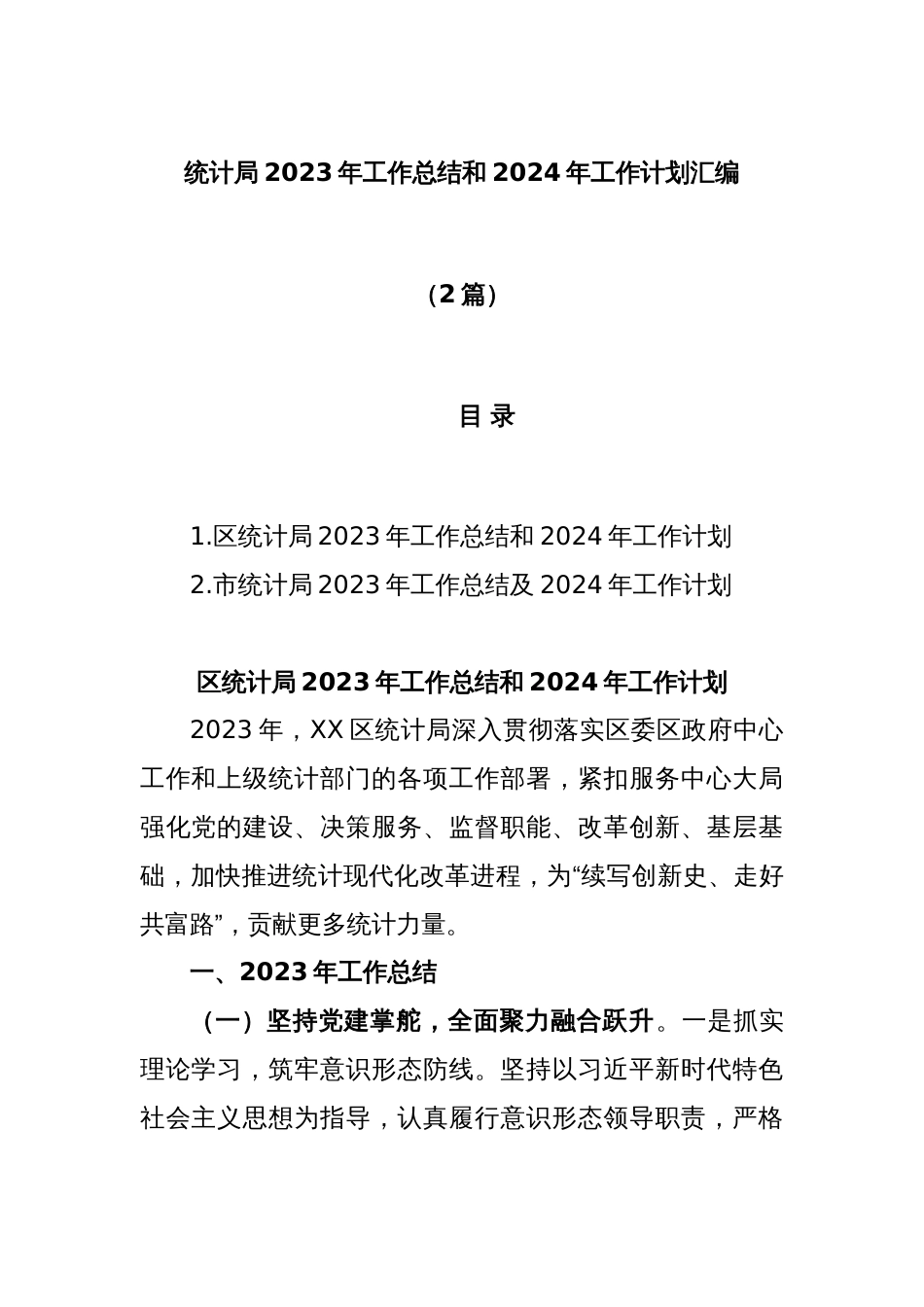 (2篇)统计局2023年工作总结和2024年工作计划汇编_第1页