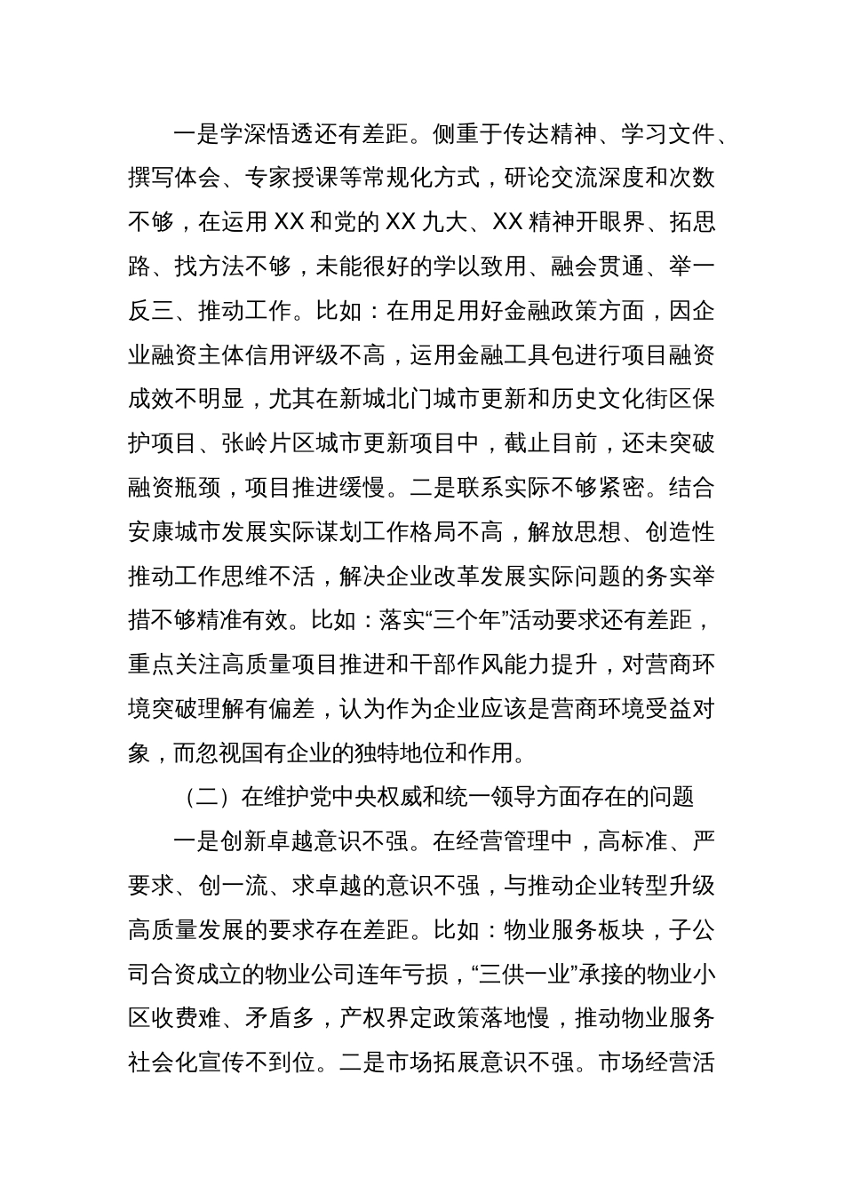 某国企公司领导班子2023年度专题民主生活会对照检查材料_第2页