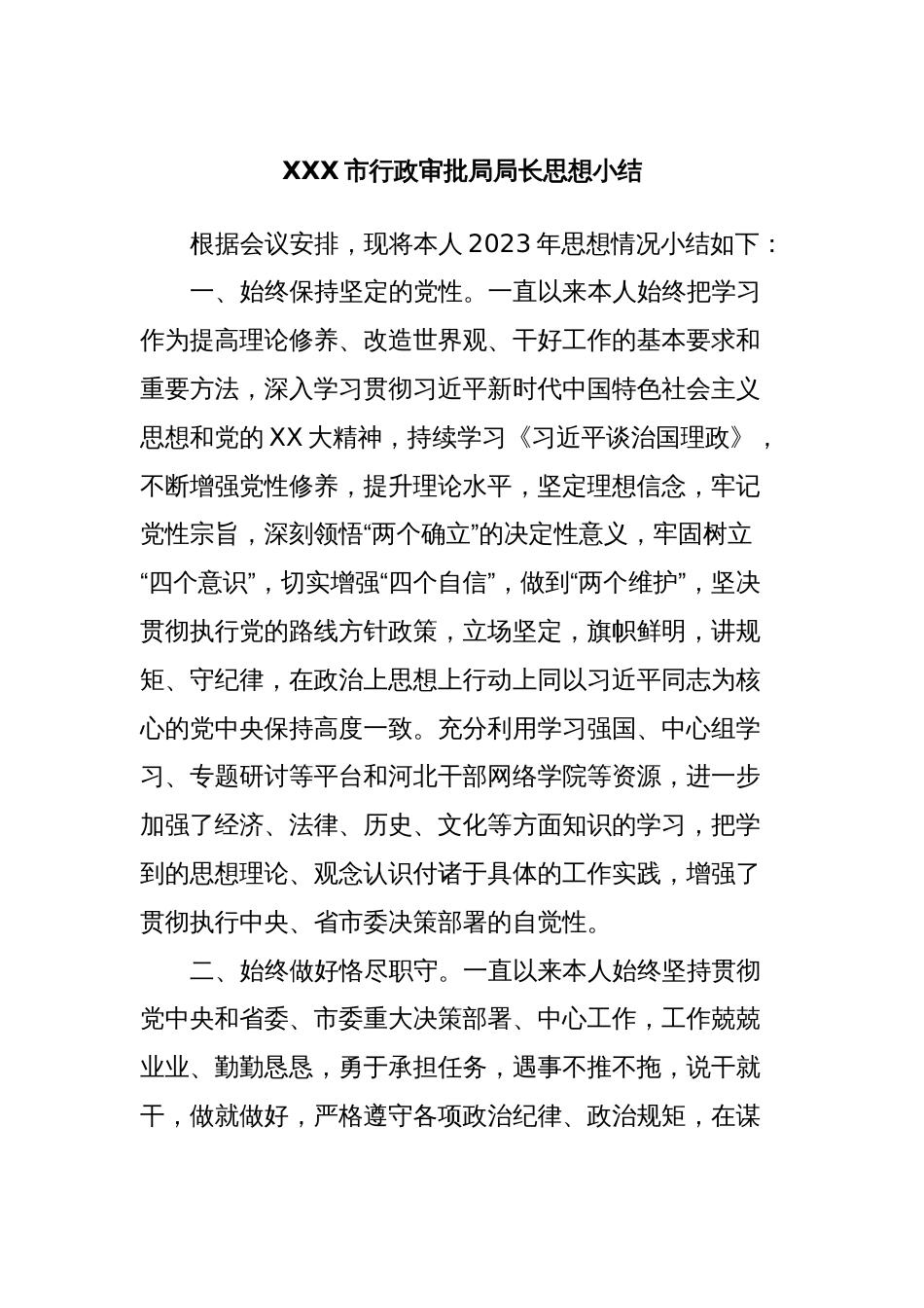 XXX市行政审批局局长思想小结_第1页