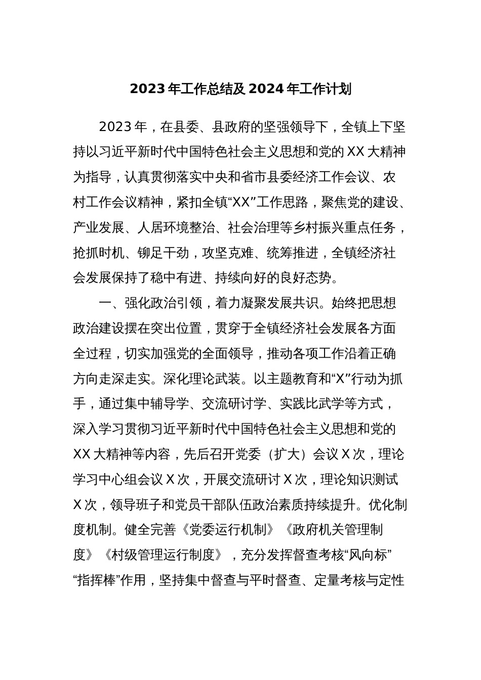 2023年工作总结及2024年工作计划_第1页