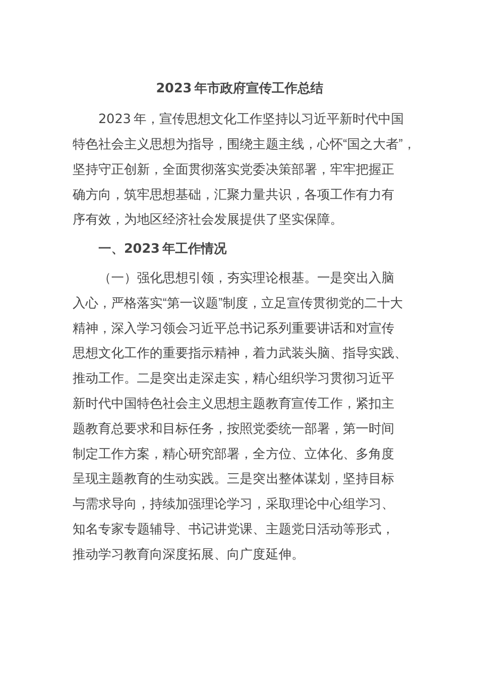 2023年市政府宣传工作总结_第1页