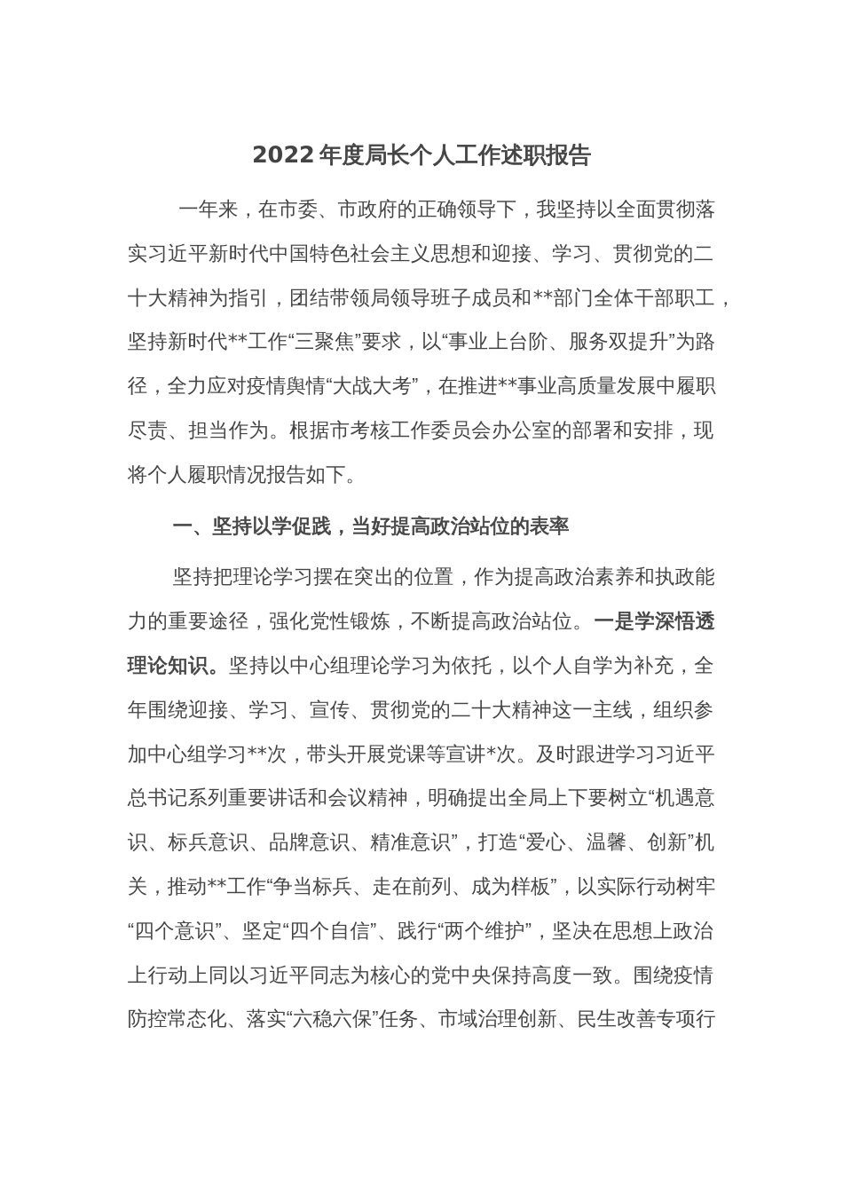 2022年度局长个人工作述职报告_第1页