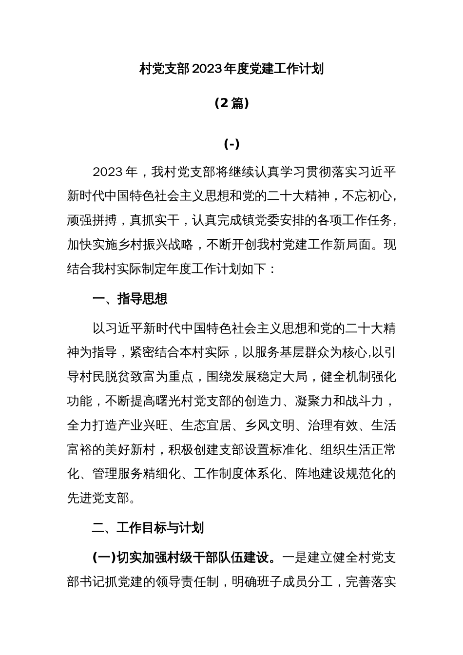 (2篇)村党支部2023年度党建工作计划._第1页