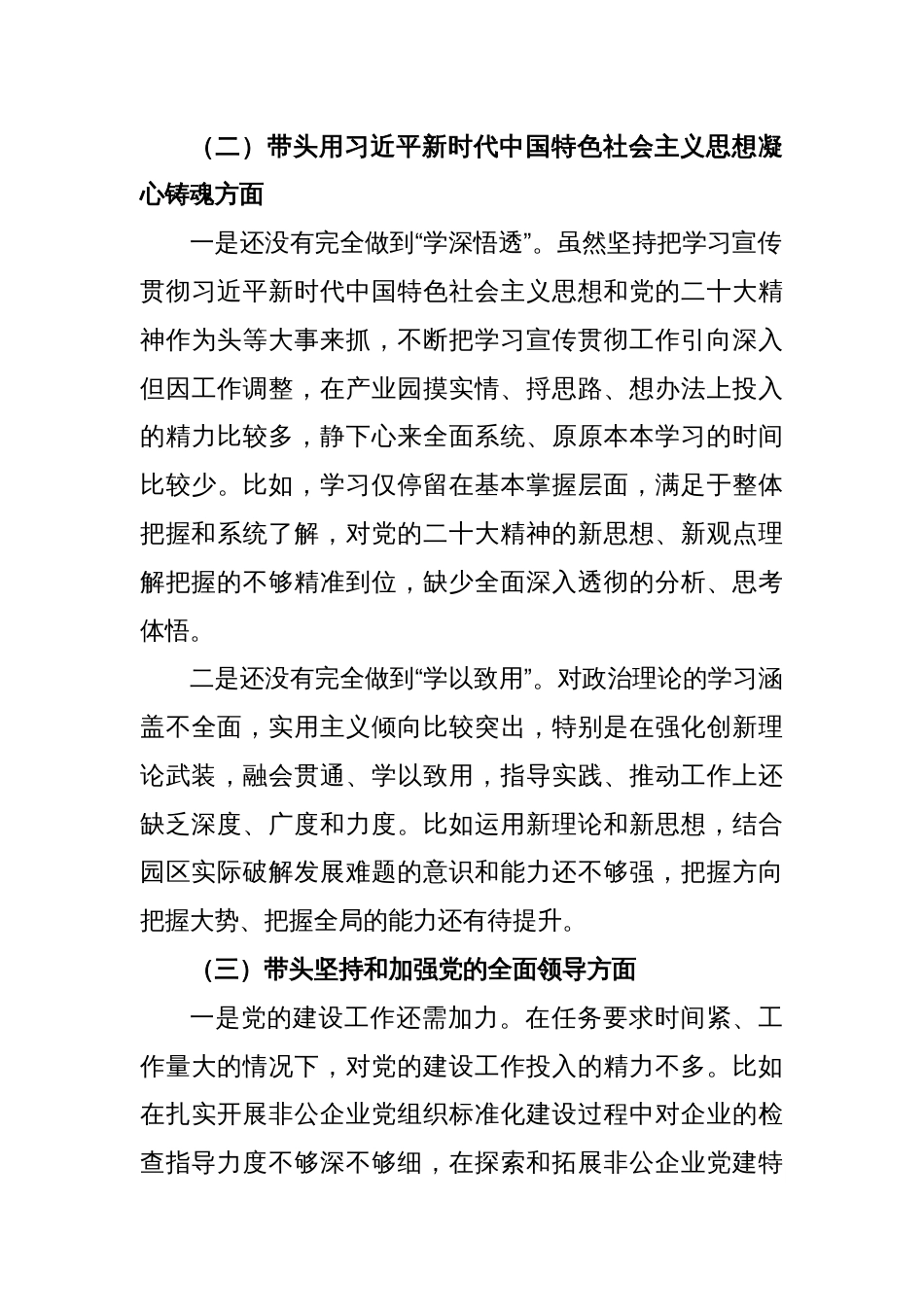 2022年园区民主生活会领导个人对照检查材料_第2页